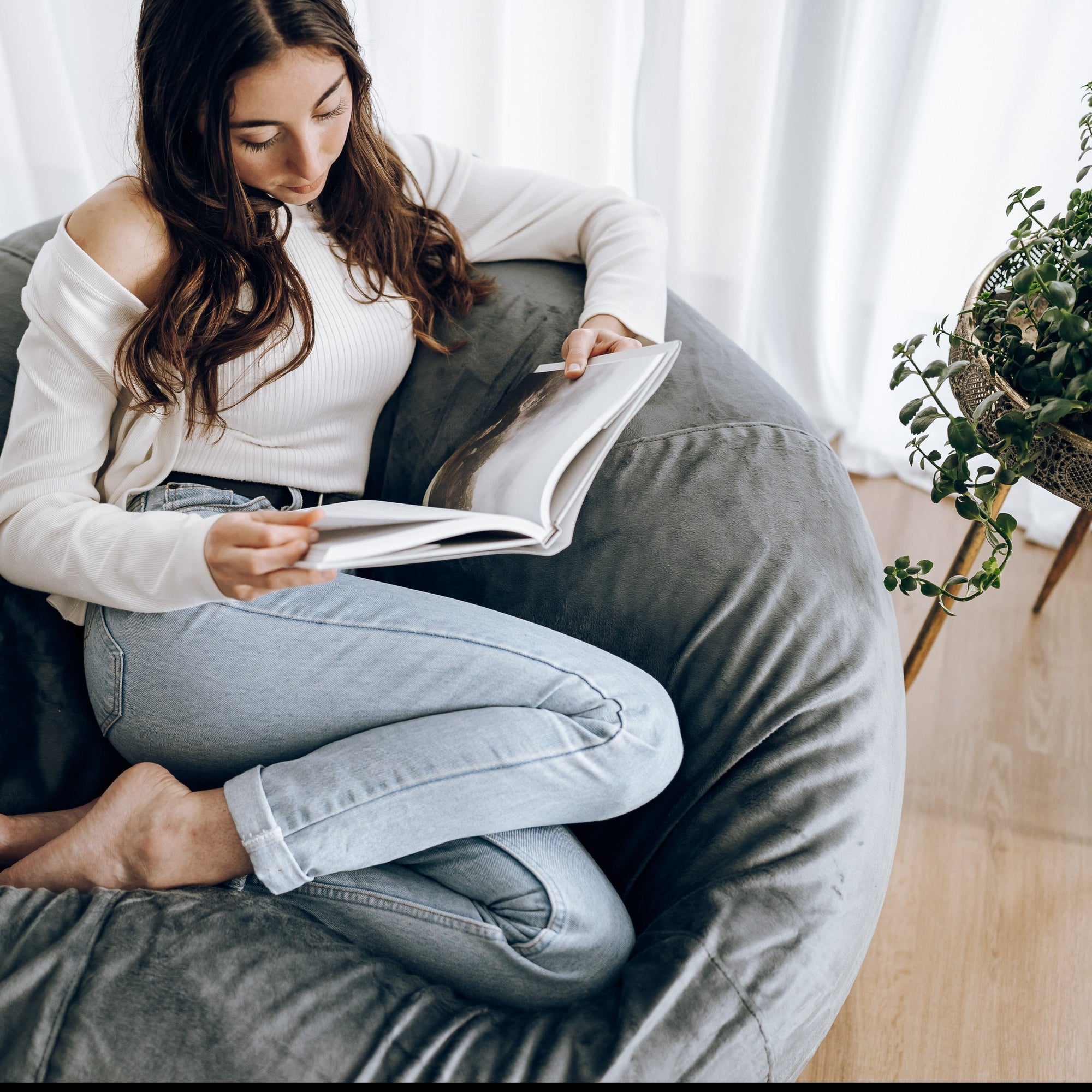 Pierre Fur Charcoal Bean Bag - Stylish Comfort & Easy Care