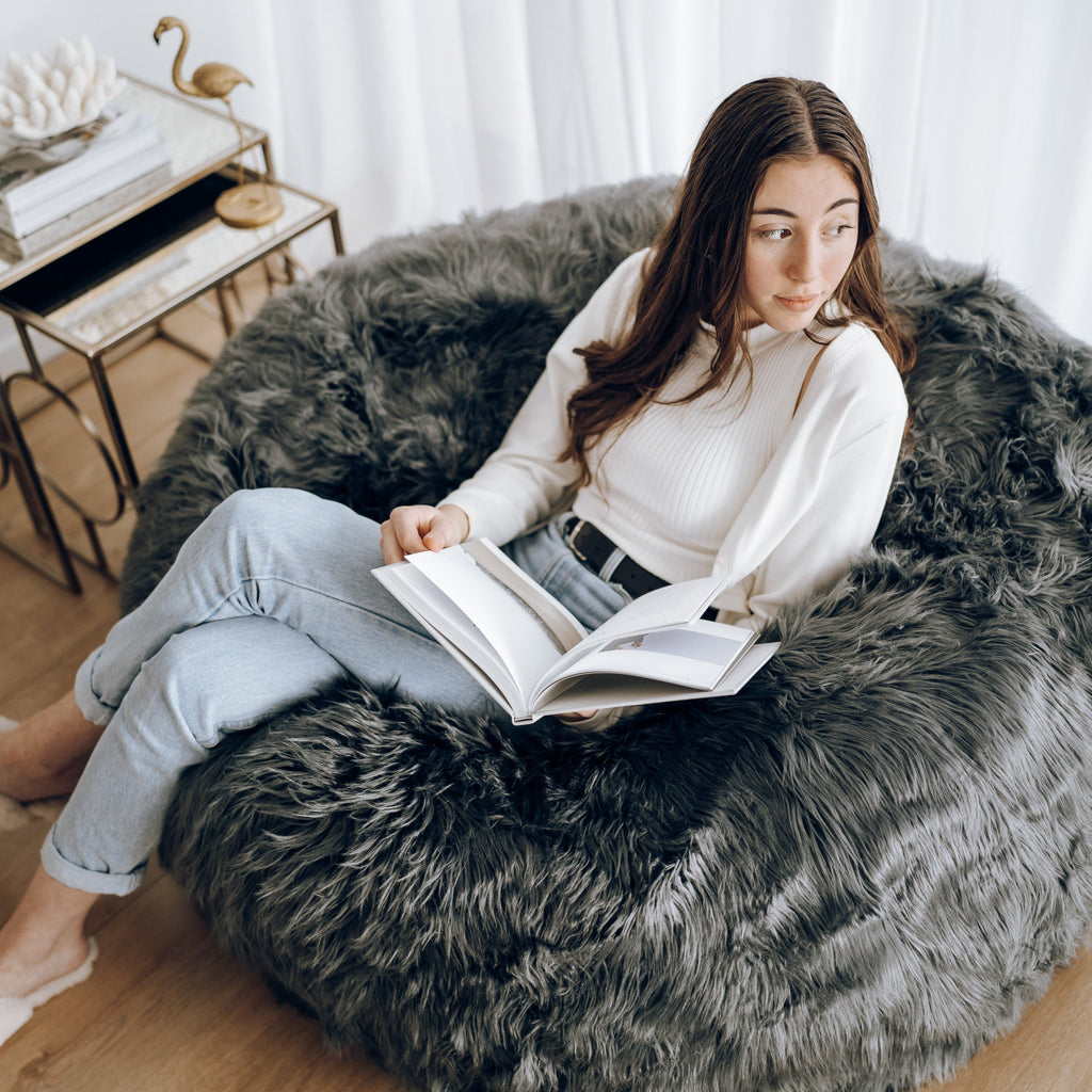 Lush Charcoal Faux Fur Bean Bag - Cozy Comfort & Style