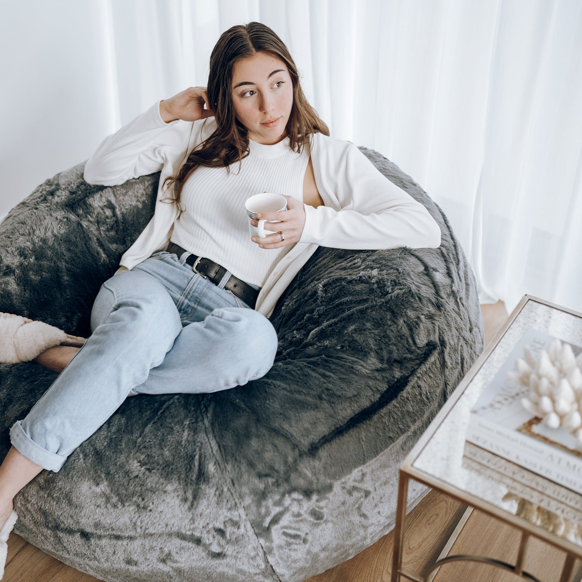 Charcoal Cloud Plush Fur Bean Bag - Luxurious Comfort & Style