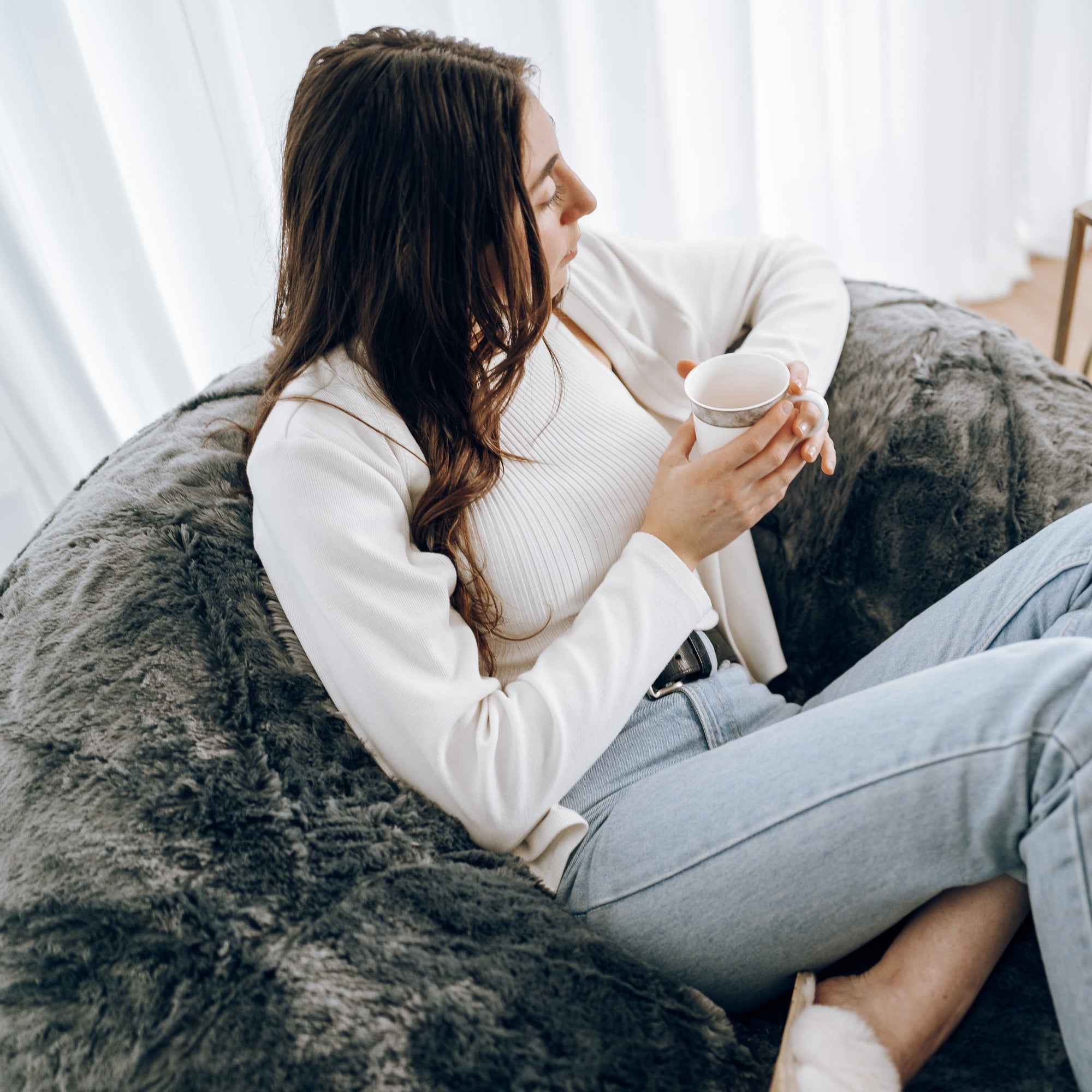 Charcoal Cloud Plush Fur Bean Bag - Luxurious Comfort & Style