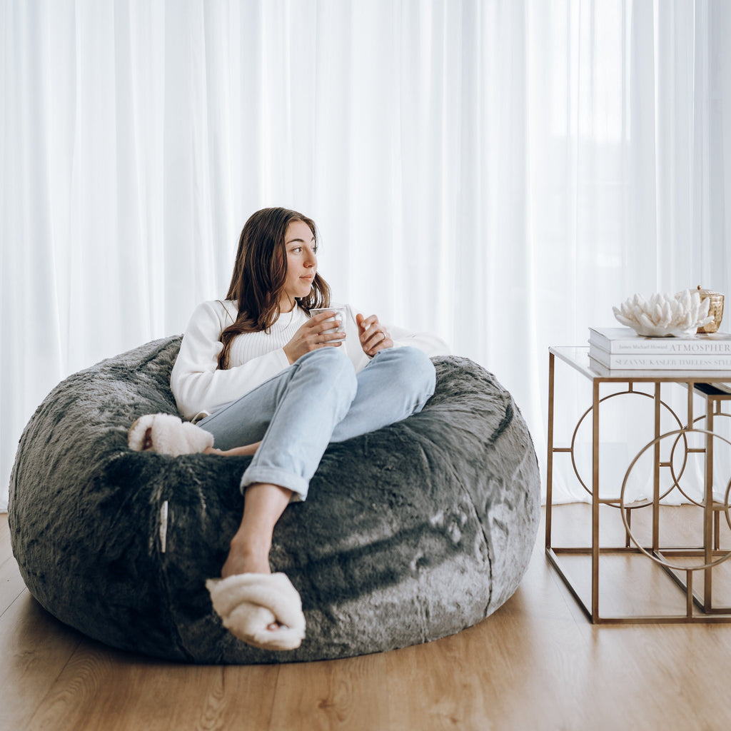 Charcoal Cloud Plush Fur Bean Bag - Luxurious Comfort & Style