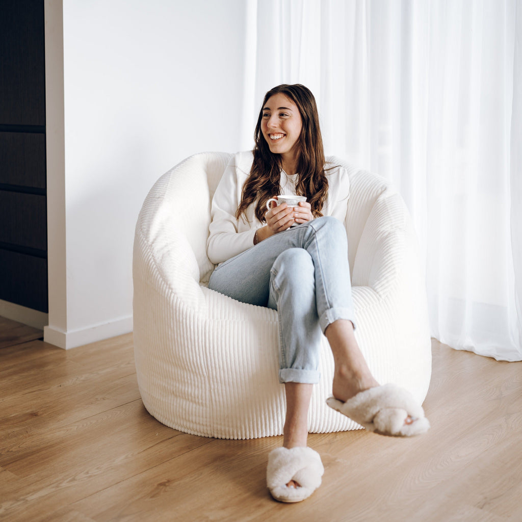 Ivory Corduroy Tub Chair Bean Bag Cover - Stylish & Cozy Seating