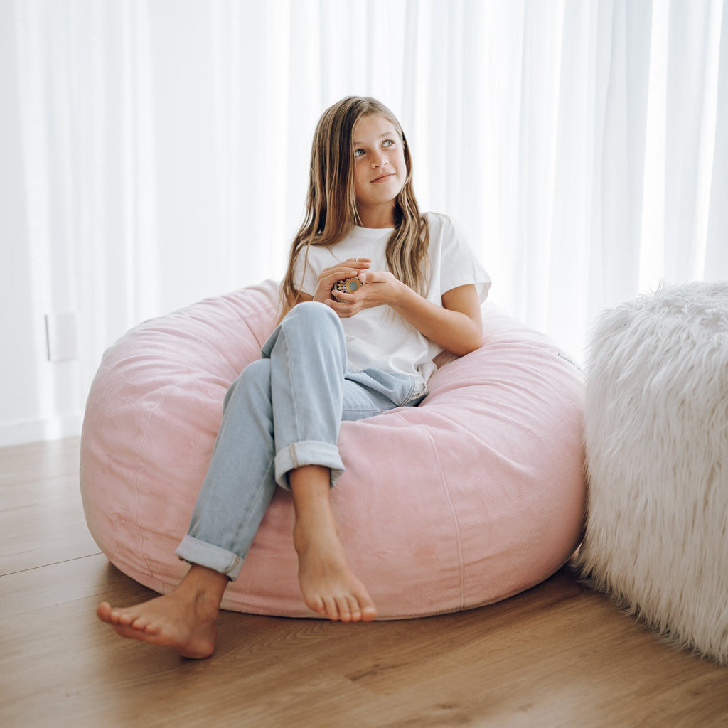 Blush Pink Pierre Fur Bean Bag - Soft Velvet Comfort