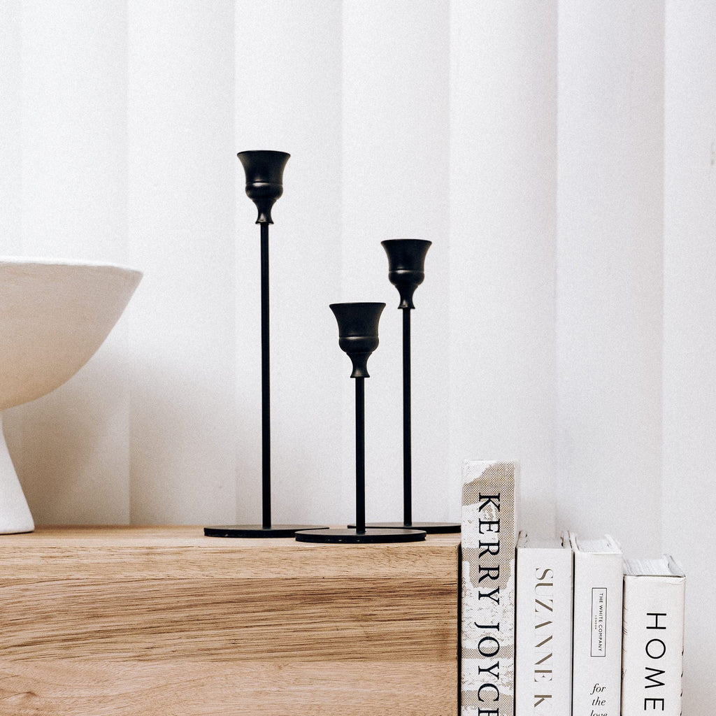 Elegant Black Metal Candlestick Set of 3 - Modern Home Decor