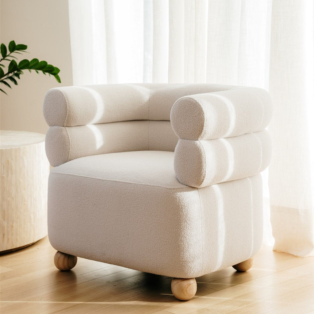 Logan Boucle Armchair - Stylish White Fabric Seating