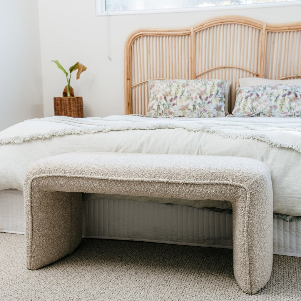 Chic Champagne Boucle Bench Seat - Stylish & Versatile
