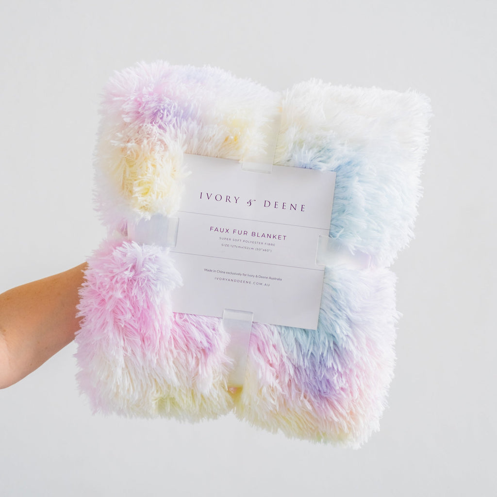 Cozy Rainbow Tie Dye Unicorn Blanket – Soft Shaggy Fur Comfort