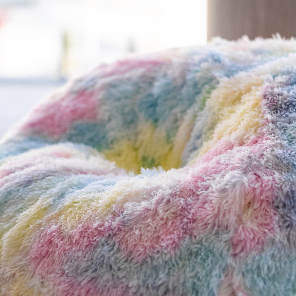 Shaggy Rainbow Unicorn Tie Dye Bean Bag - Cozy & Fun