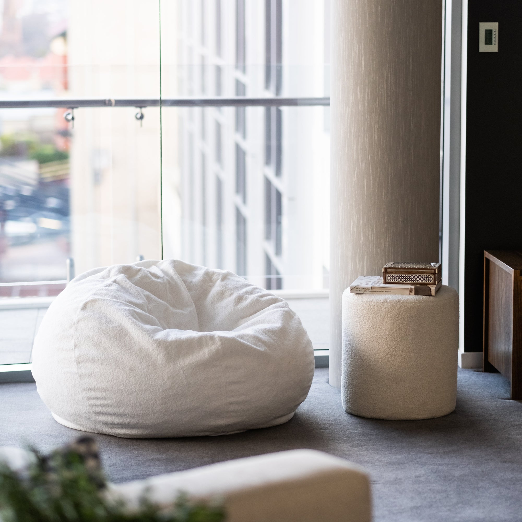 Luxurious French White Boucle Fur Bean Bag - Cozy & Stylish