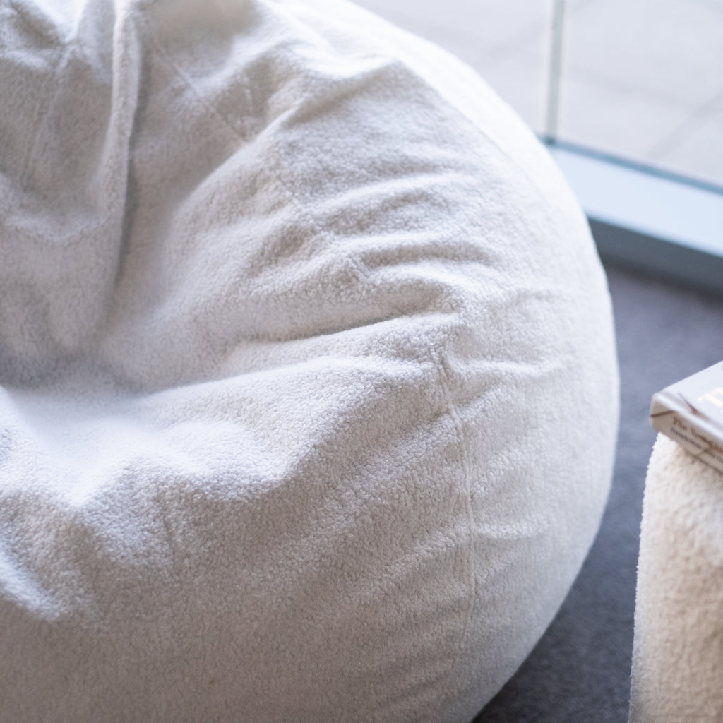 Luxurious French White Boucle Fur Bean Bag - Cozy & Stylish