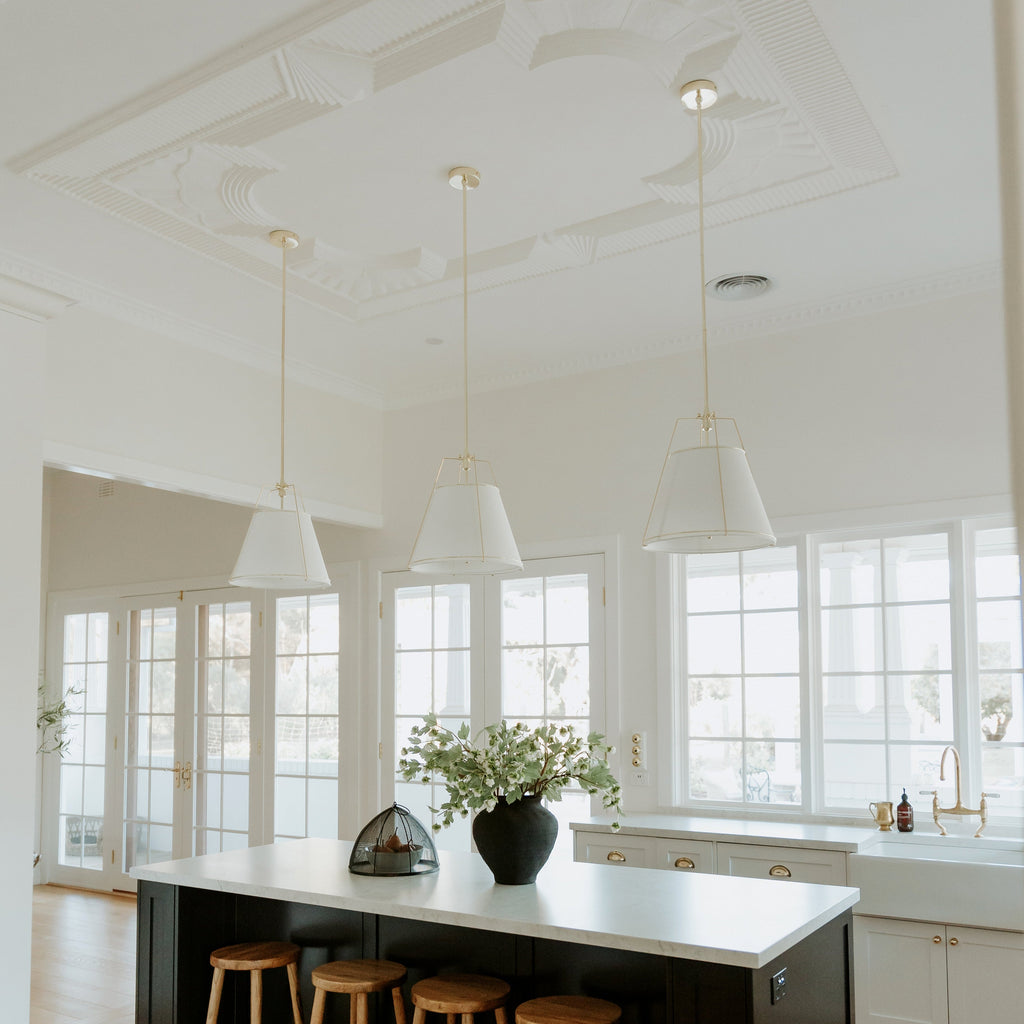 Jessie Pendant Light - Elegant White Shade with Gold Accents
