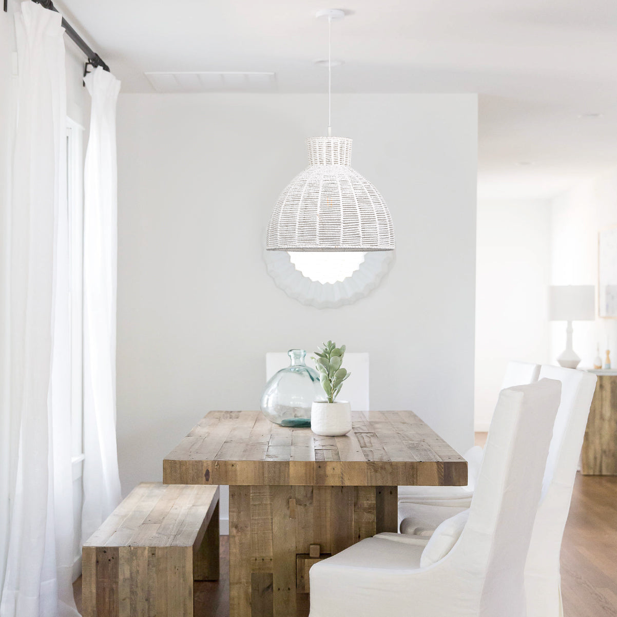 Kellie White Rope Pendant Light - Stylish Boho Home Decor