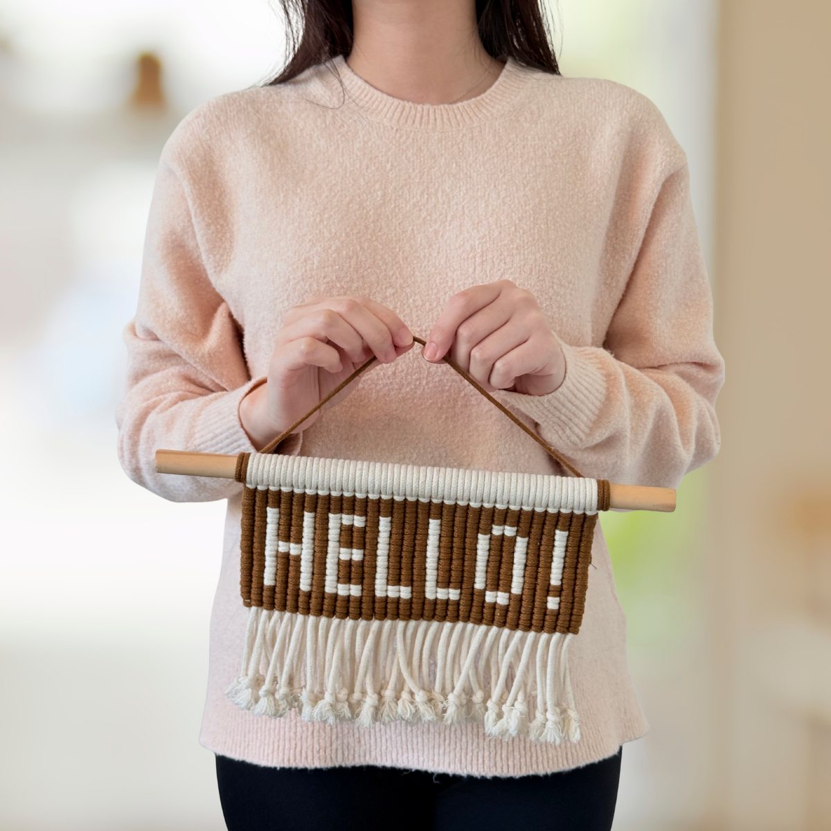 Macrame Wall Hanging – Handmade “HELLO” Sign | Boho Home Decor