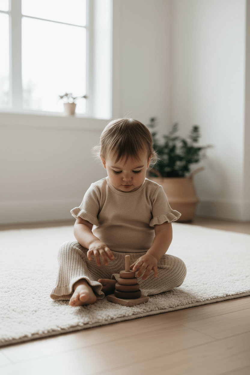 Mamīta Organic Cotton Chunky Flared Pants for Babies - Beige