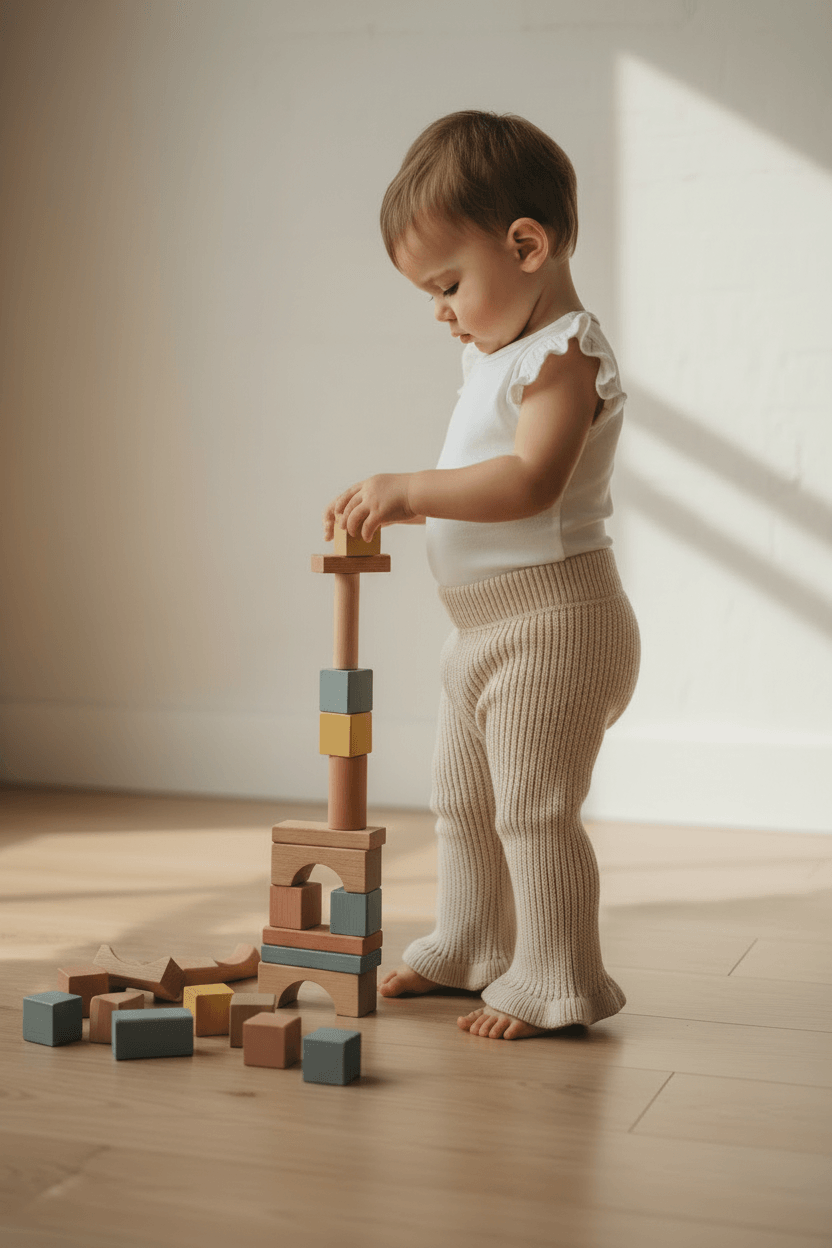 Mamīta Organic Cotton Chunky Flared Pants for Babies - Beige