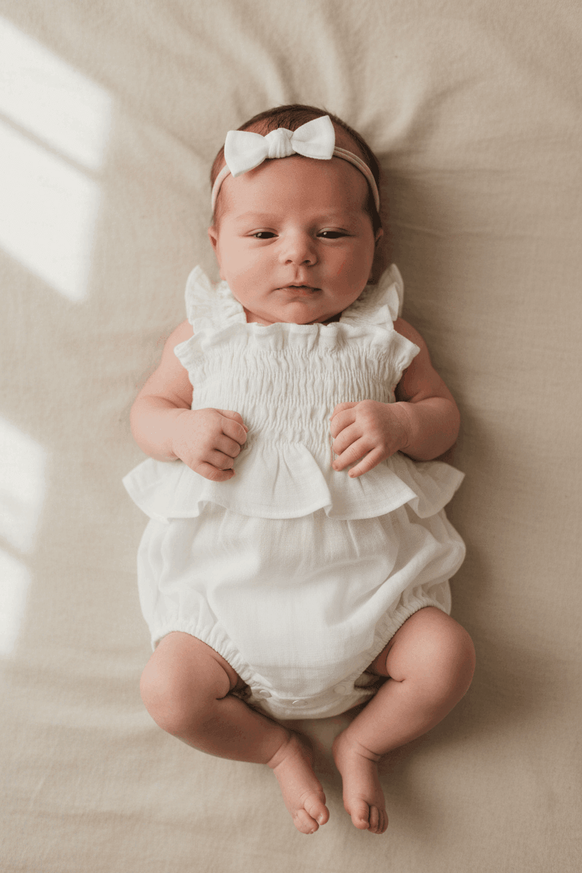 Mamīta Linen Baby Romper - Organic Cotton, Heirloom Quality