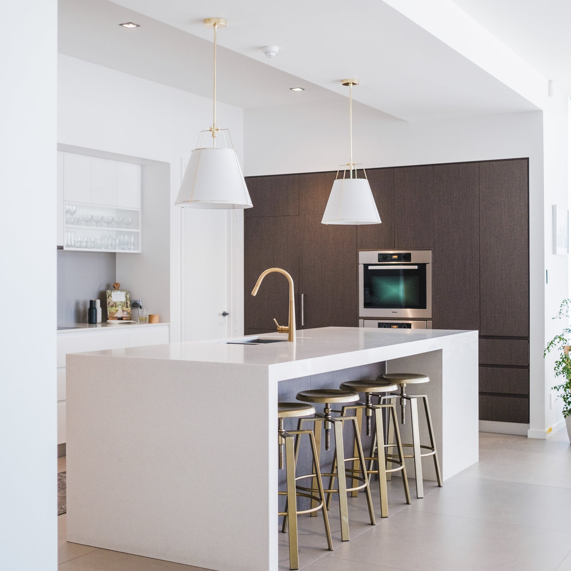 Jessie Pendant Light - Elegant White Shade with Gold Accents