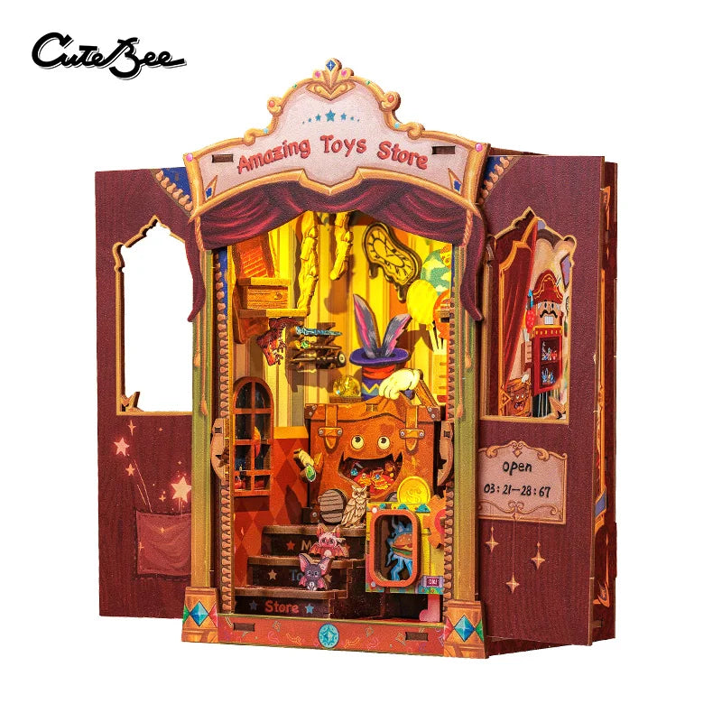 CUTEBEE DIY Book Nook Kit - Miniature Wooden Dollhouse with Lights