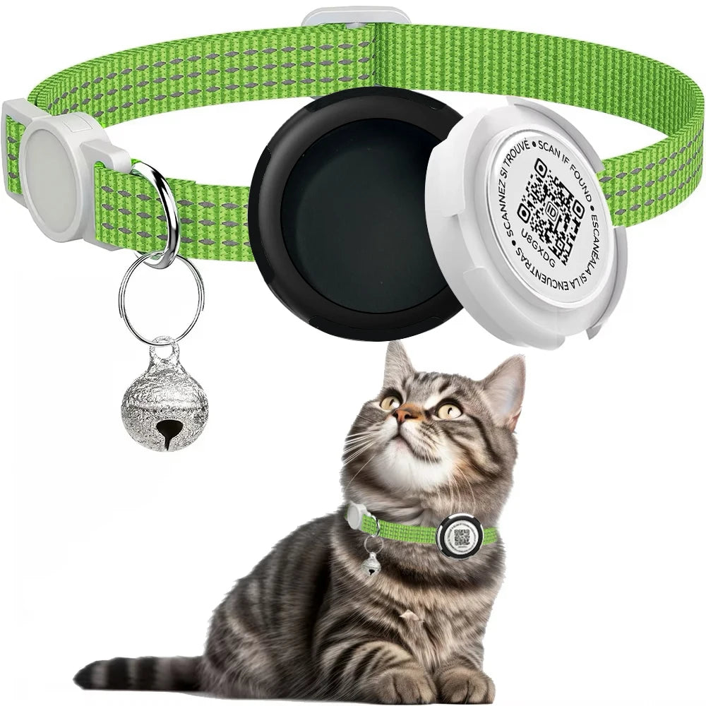 Reflective GPS Cat Collar with Airtag Case & QR ID Tag