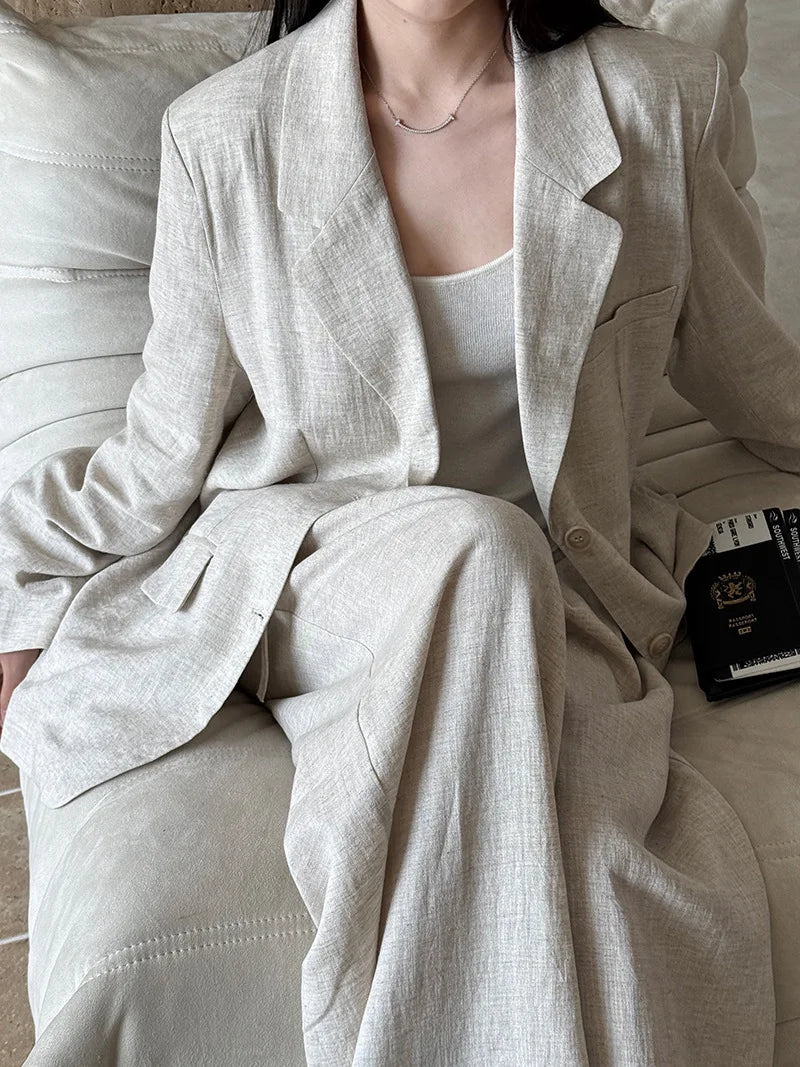 Linen Blazer & Pants Set for Women - Stylish Spring Attire