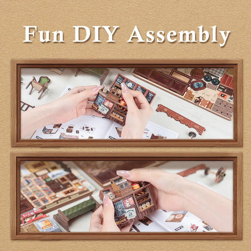 CUTEBEE DIY Book Nook Kit with LED Light - Charming Miniature Coffee Shop