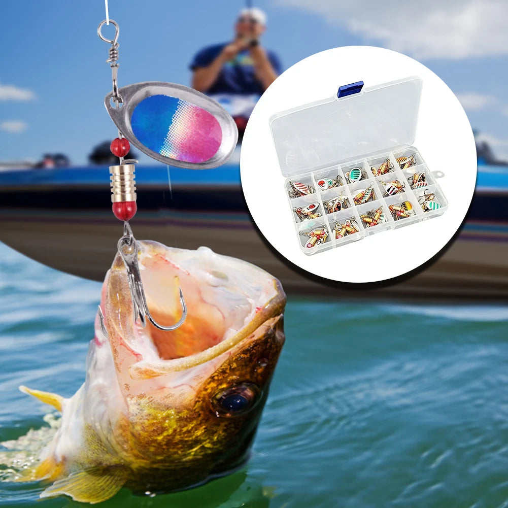 30 Metal Spoon Spinner Fishing Lures with Treble Hooks - Bass & Trout Bait