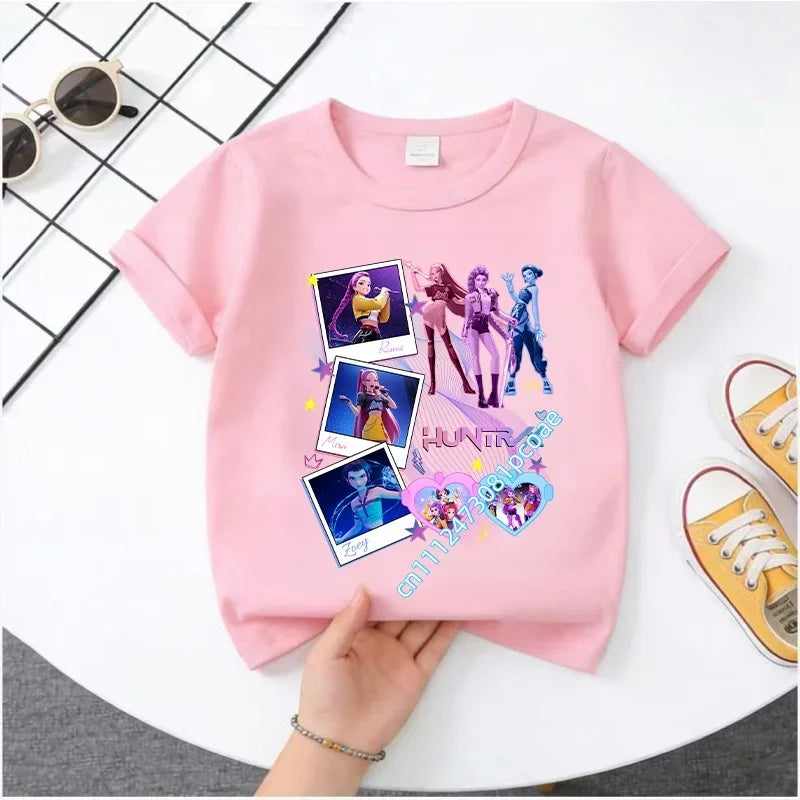 Cute Kpop Demon Hunters T-Shirt for Kids | Short Sleeve Cotton Tee