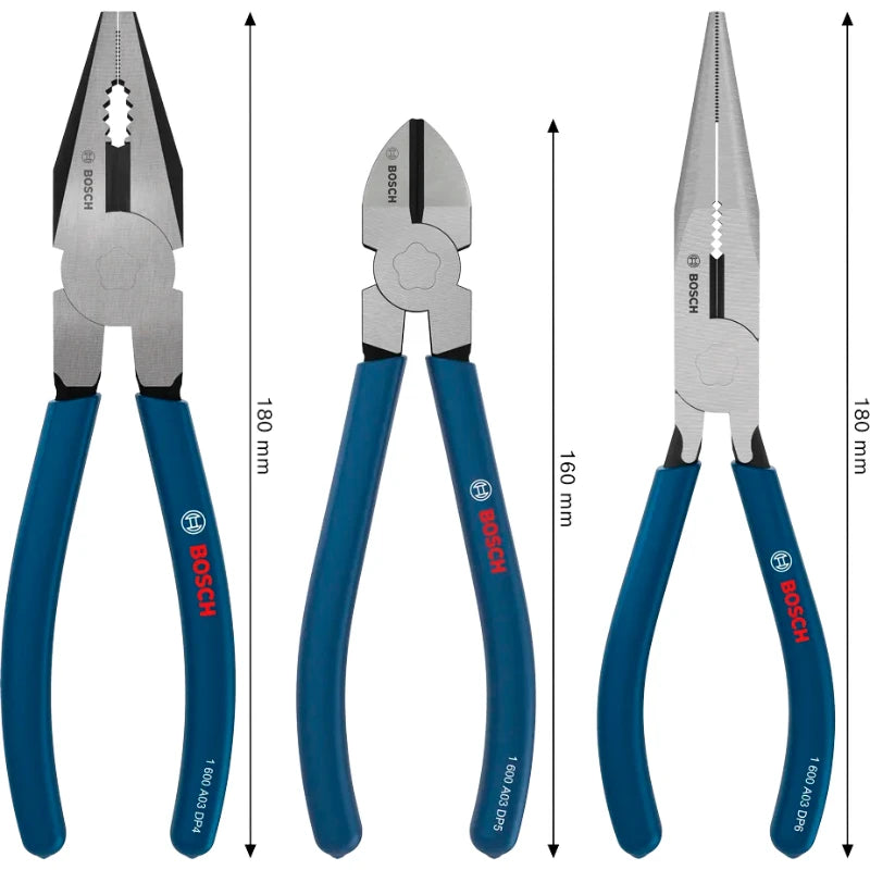 Bosch 3-Piece Pliers Set - Combination, Diagonal & Long-Nose