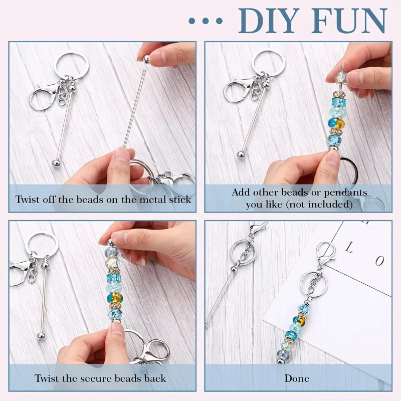 DIY Double Beadable Key Rods - 5/8/18 Pcs Stainless Steel Keychain Accessories