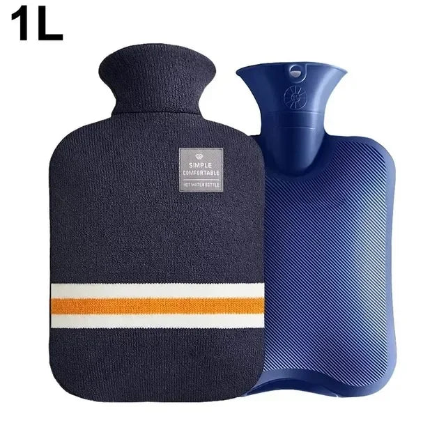 Durable Hot Water Bottle with Knitted Cover for Pain Relief - 1L/2L
