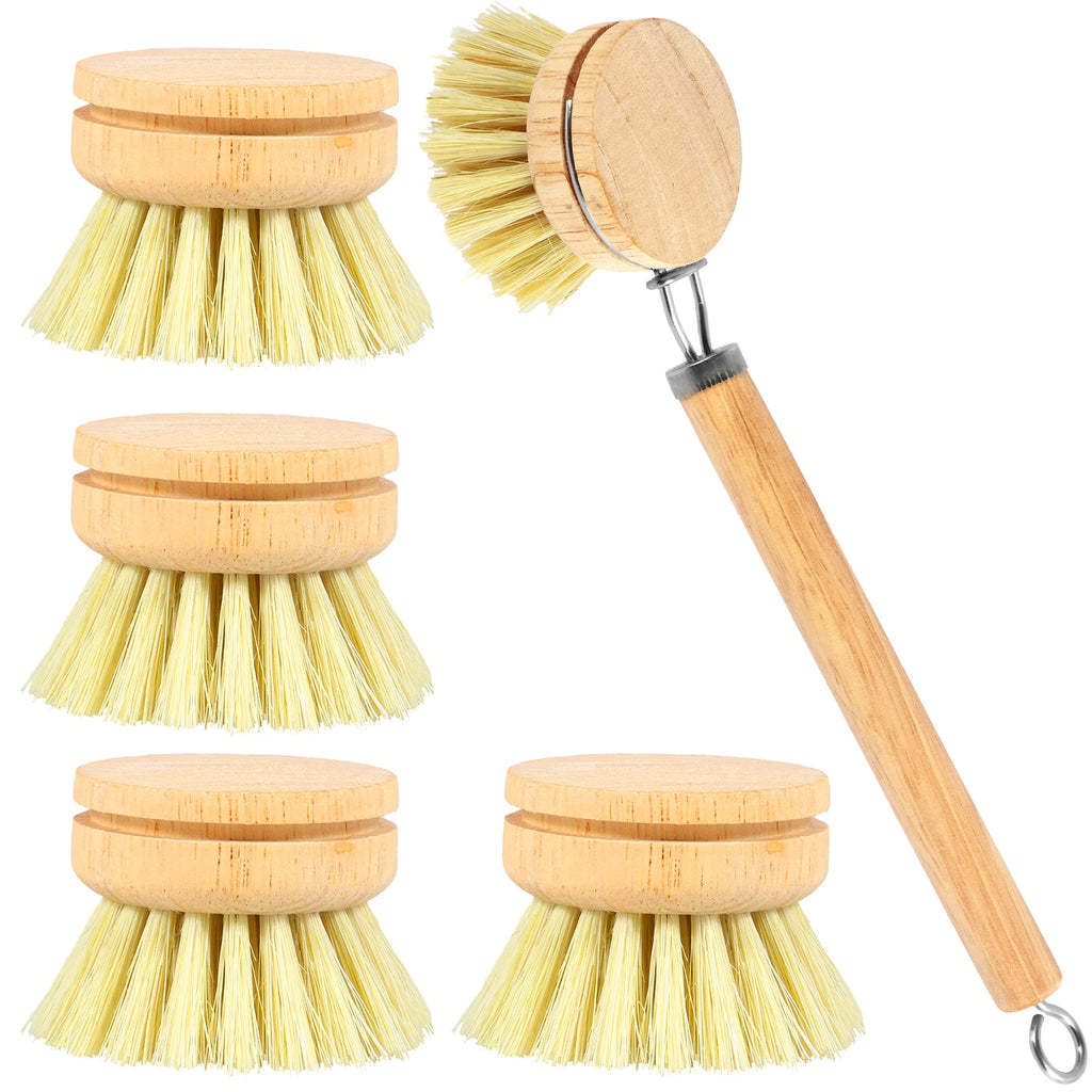 Eco-Friendly Bamboo Dish Brush Set - Versatile Long Handle Cleaning Tool