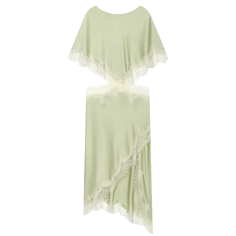 HXAO Women's Sexy Asymmetric Satin Lace Midi Dress - Summer 2026