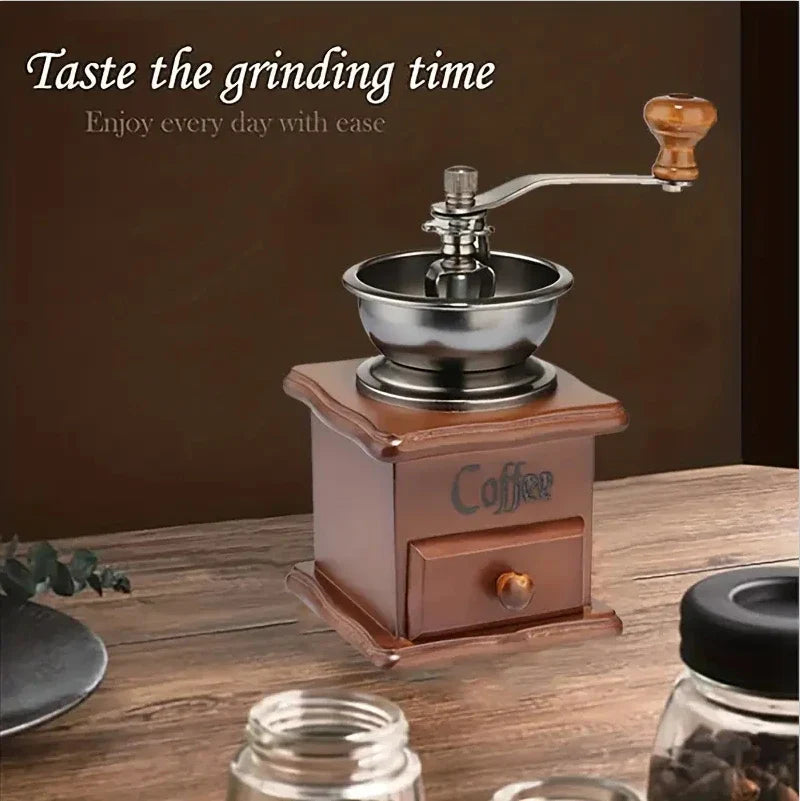 Vintage Hand Crank Coffee Grinder - Classic Wooden Mill for Fresh Coffee