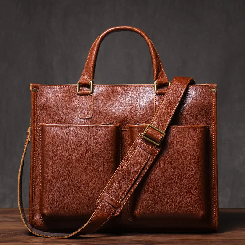 Vintage Leather Shoulder Bag - Stylish & Durable Business Briefcase