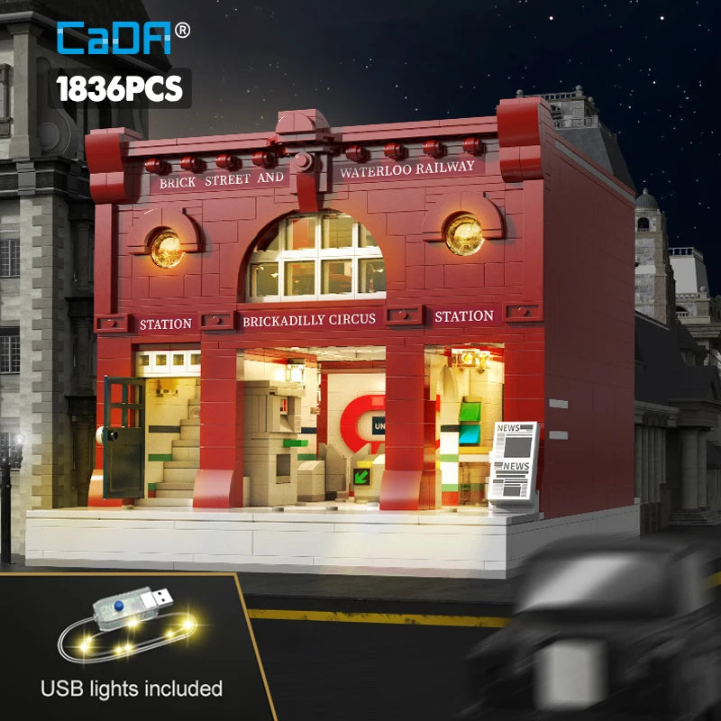 1836 Pcs LED Lights Subway Station Building Blocks Set for Kids