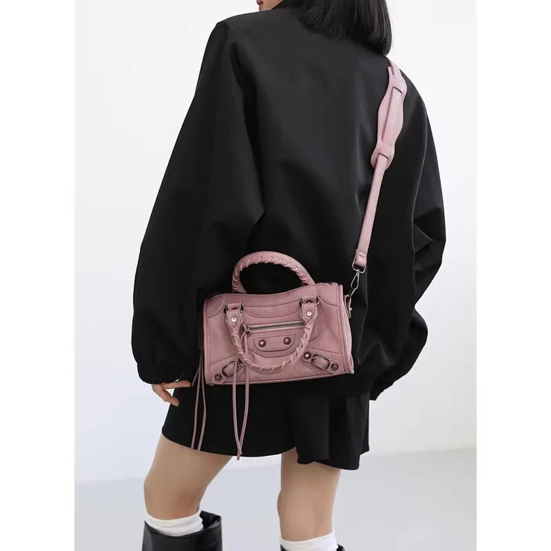 Y2K Dusty Pink Vintage Motorcycle Mini Square Bag for Women