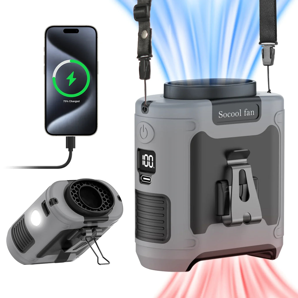 Socool 10000mAh Portable Neck Fan - Powerful Cooling & LED Light