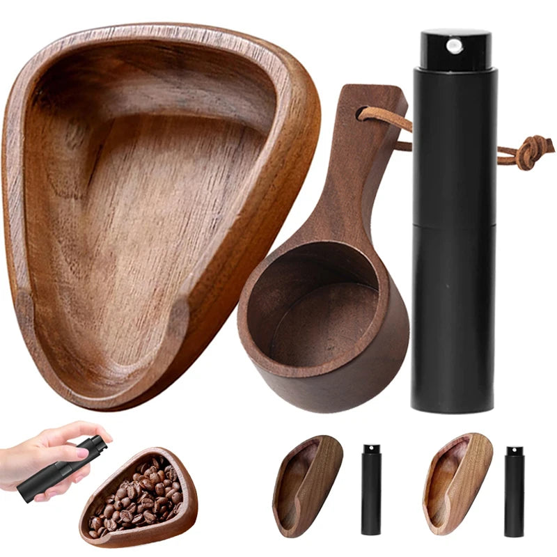 FLYMUYU Wooden Coffee Bean Dosing Cup & Spray Bottle Barista Set