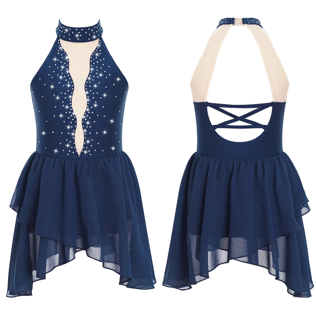 Rhinestone Dance Dress for Girls - Sleeveless Gymnastics Leotard