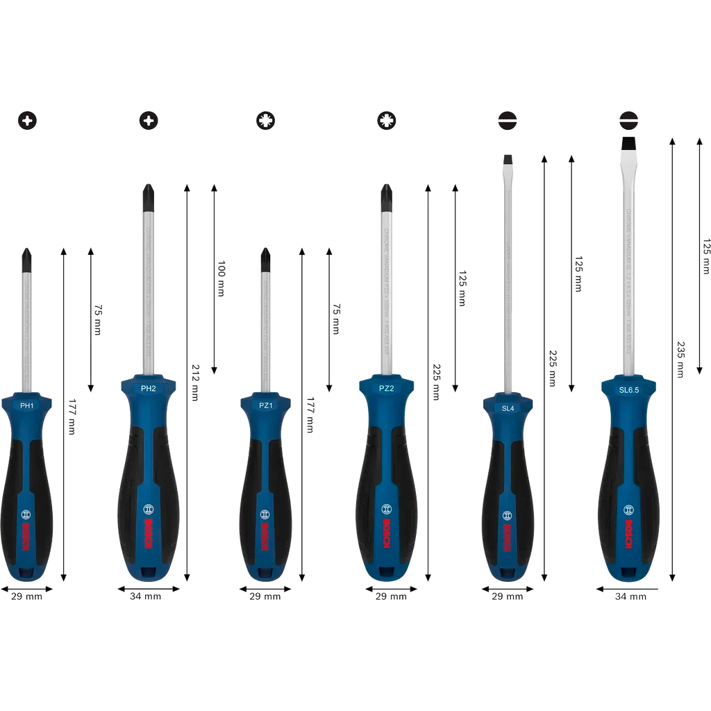 Bosch 6-Piece Screwdriver Set - High Power & Comfort Grip