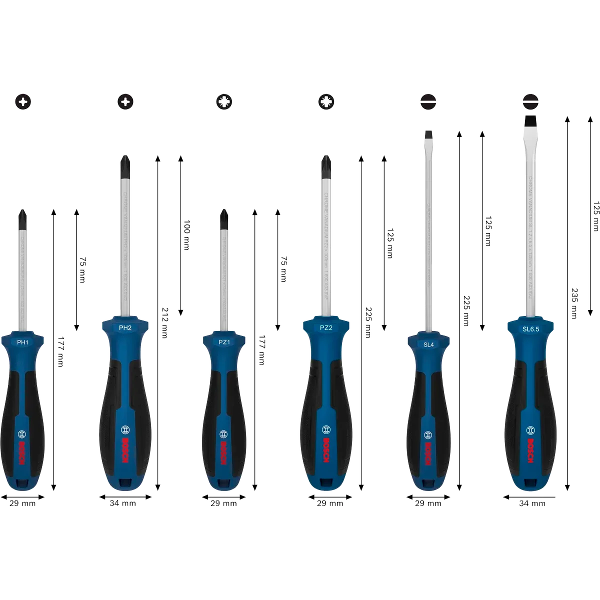 Bosch 6-Piece Screwdriver Set - High Power & Comfort Grip