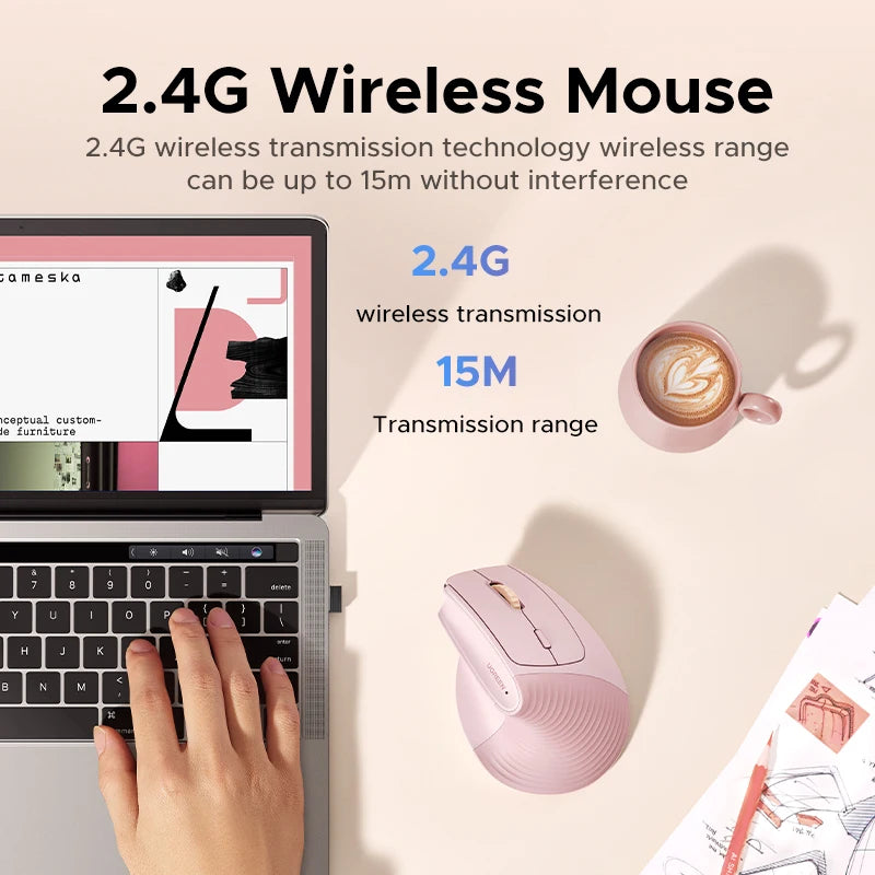 UGREEN Ergonomic Vertical Wireless Mouse - 4000 DPI, Silent Click