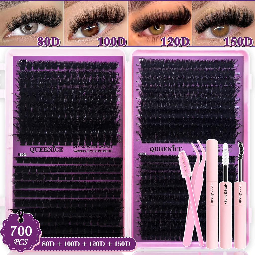 QUEENICE DIY Cluster Lashes - Fluffy Cat Eye Eyelash Extensions