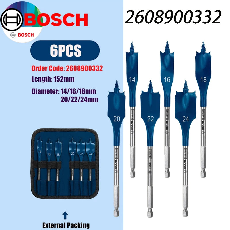 Bosch Triple Point Woodworking Flat Drill Bit Set - High Speed Steel 152mm