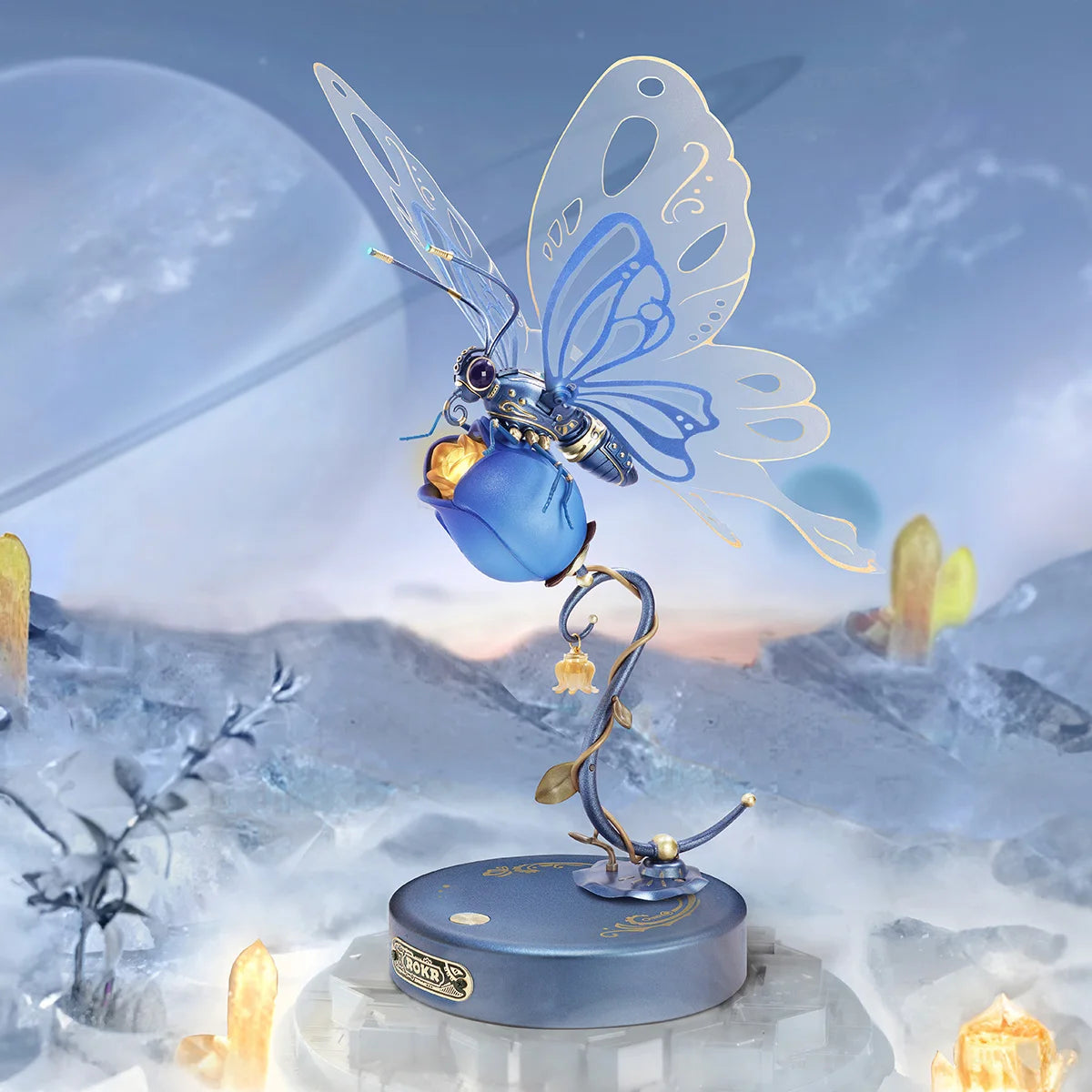 ROKR Mechanical Species Butterfly 3D Puzzle with Golden Rose Lights