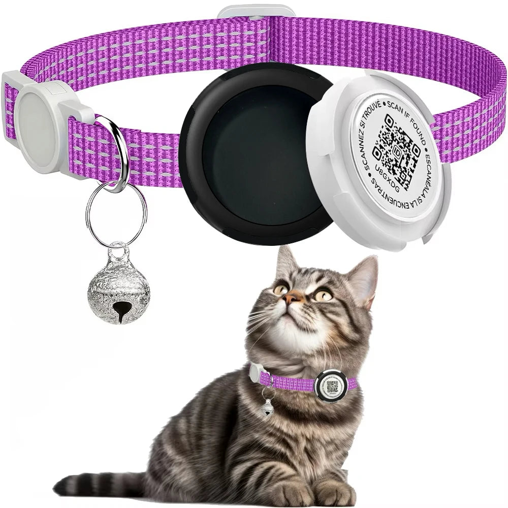 Reflective GPS Cat Collar with Airtag Case & QR ID Tag