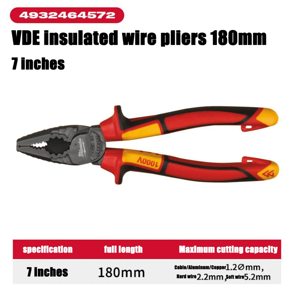 Milwaukee 7-Inch VDE Insulated Wire Pliers - 1000V Electrician Tool
