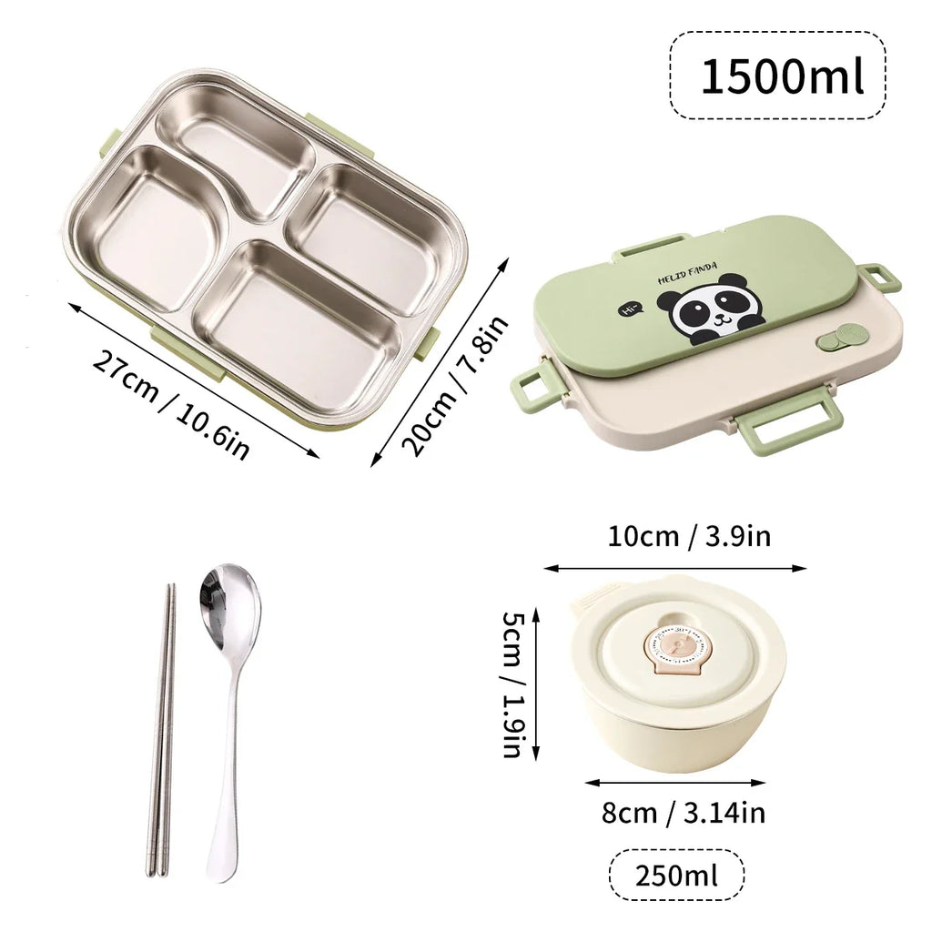 WORTHBUY Portable 4-Grid Stainless Steel Lunch Box with Utensils