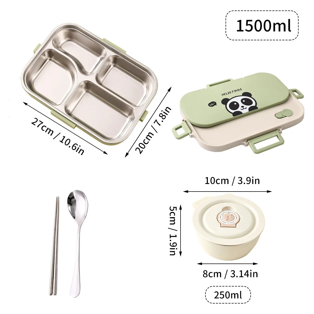 WORTHBUY Portable 4-Grid Stainless Steel Lunch Box with Utensils