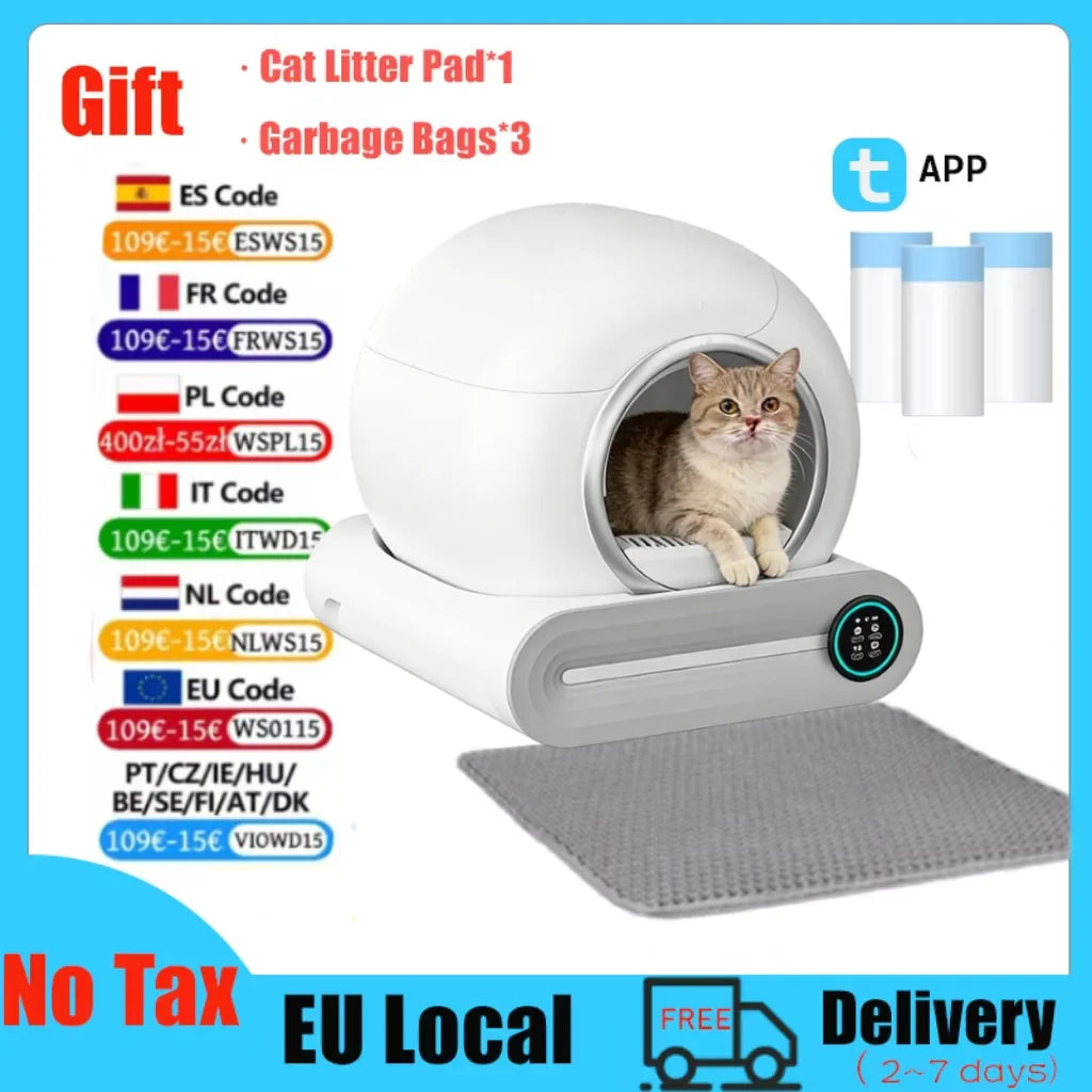 Smart Self-Cleaning Cat Litter Box - App Controlled 65L Closed Tray